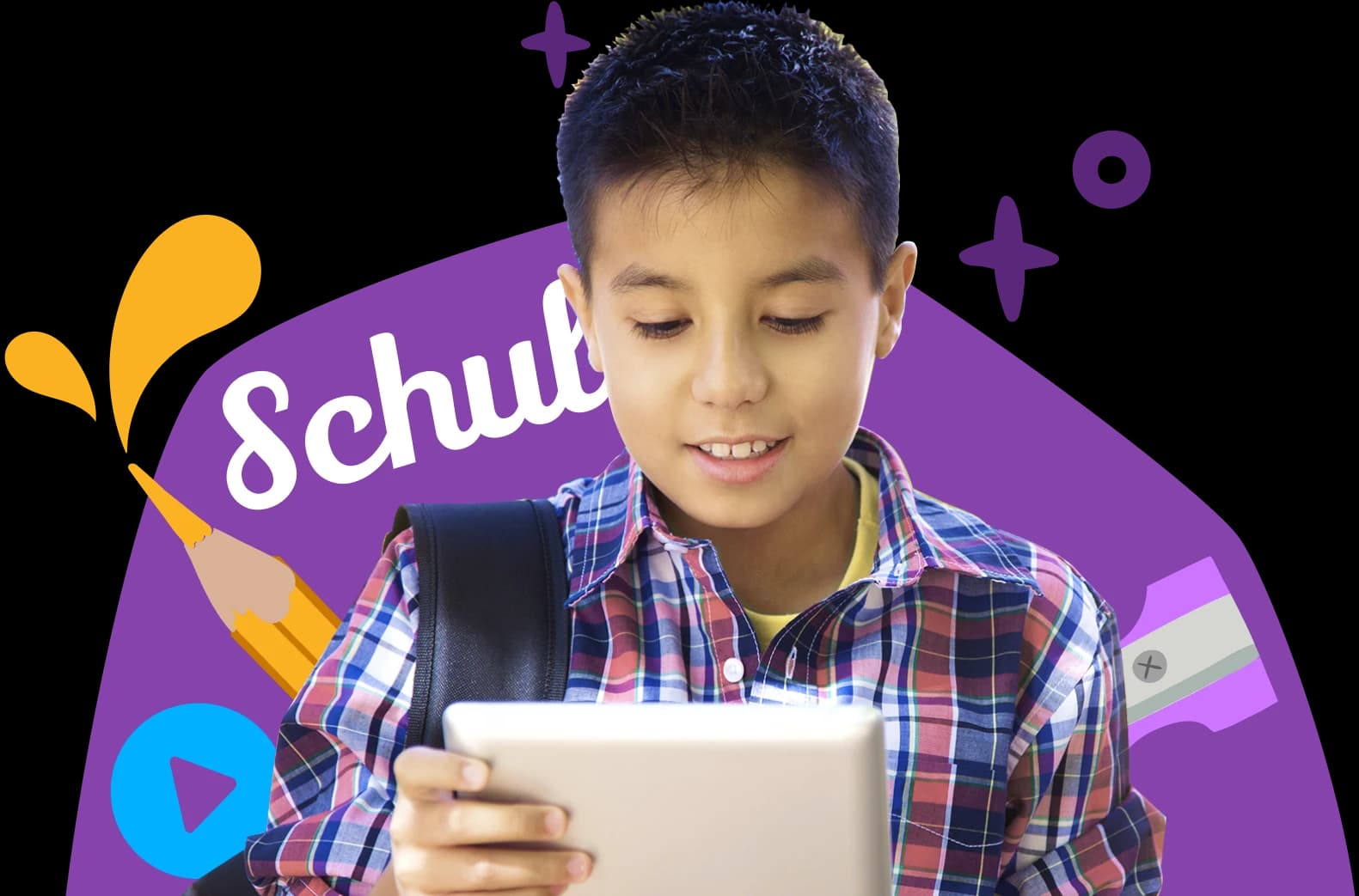 Ein Kind im Grundschulalter, das Rosetta Stone auf einem Tablet verwendet.