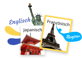 Rosetta Stone-Sprachauswahlkacheln für Englisch, Japanisch und Französisch
