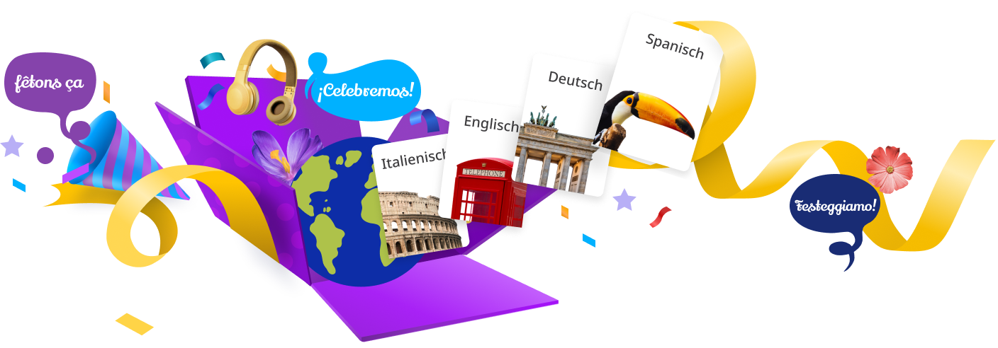 Rosetta Stone Geschenkbox mit Schleife.