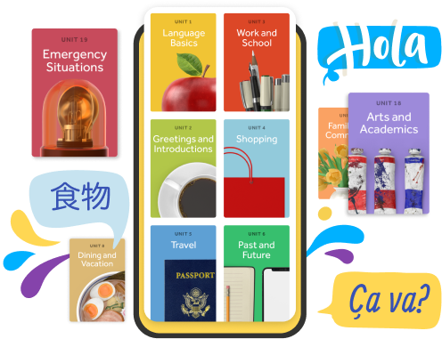 Rosetta Stone App-Bildschirm mit verschiedenen Kursabschnitten